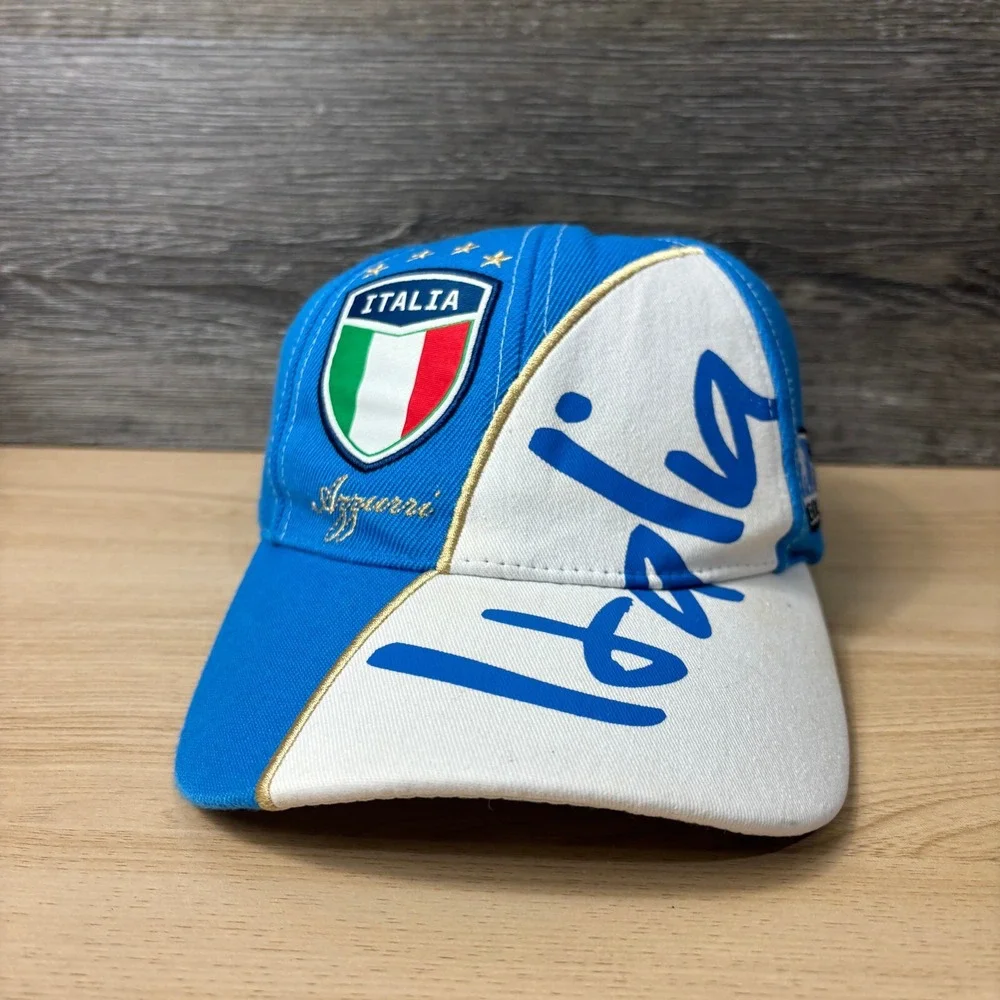 Italy Hat Cap Strap Back Blue Italia‎ Soccer Adjustable New Era Mens